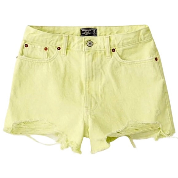 Abercrombie Annie High Rise Frayed Cut Off Destroyed Denim Short Pastel Neon NEW - Picture 7 of 13